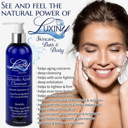 10% Glycolic Acid Face Wash & Exfoliating Cleanser, 8 oz – Vegan, Natural AHA Facial & Acne Body Wash for Women and Men – Pore Minimizer