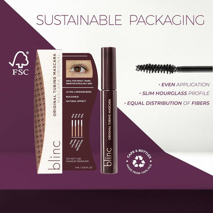 Blinc Original Tubing Mascara, Natural looking Lengthening, Ultra-Longwearing Washable, Vegan, Gluten-Free and Cruelty-Free, Black, 9mL / 0.30 Fl. OZ