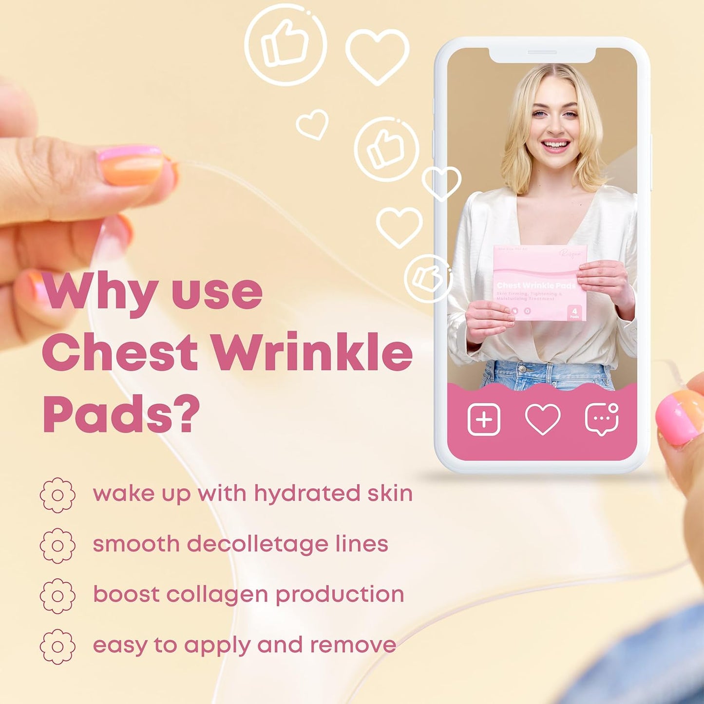 Chest Wrinkle Pads | Wrinkle Patches Reusable | Anti Wrinkle Patches | Chest Wrinkle Pillow Pads for Smoother, Youthful Skin Long-Lasting | Chest Patches for Wrinkles | Reusable Patch for Chest 4 Pack
