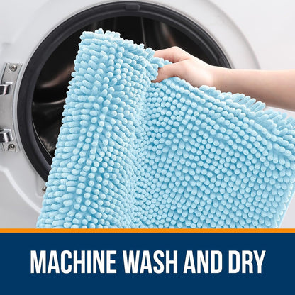 OLANLY Bathroom Rugs 70x24, Extra Soft Absorbent Chenille Bath Rugs, Rubber Backing Quick Dry, Machine Washable Bath Mats for Bathroom Floor, Tub and Shower, Home Decor Accessories, Sky Blue