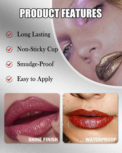 Diamond Glitter Matte Lipstick, Long Lasting Waterproof Gold Pink Metallic Sparkling High Pigment Non-Stick Lip Tint Lip Gloss,Full-coverage Lipgloss, Mother's Day Lip Makeup Gift for Women Girl-05