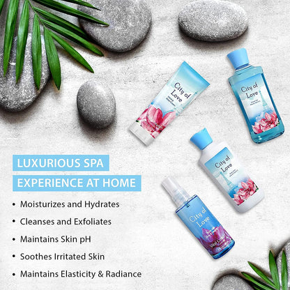 Bath & Body Kit - Body Lotion, Shower Gel, Body Cream, and Fragrance Mist, 3 Fl Oz each, in City of Love, Ideal Skincare Gift Home Spa Set for luxurious indulgence