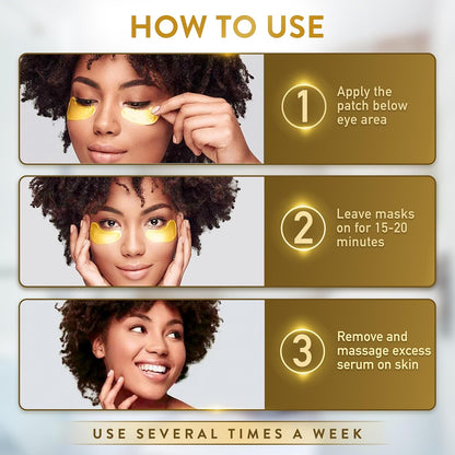 PatchRx 24K Gold Under Eye Patches for Puffy Eyes and Dark Circles with Pure Collagen, Eye Gel Pad Masks for Reducing Eye Bags, Puffy Dark Circles, Wrinkles, and Fine Lines- 72 Pairs