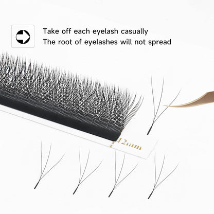 W Eyelash Extension 3D Volume Premade Fans 0.07 D Curl 8-15mm mix Lashes Matte Black Lash Extensions Easy Shape yy Eye Lashes(3D-0.07C-12mm)