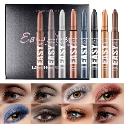 Jolilab Eyeshadow Stick Set, 8 Colors Matte Professional Bright-Colored Contouring and Highlight Eyeshadow Stick, Cream Waterproof Long Lasting High Pigmented Eye Shadow. (8, Set F)