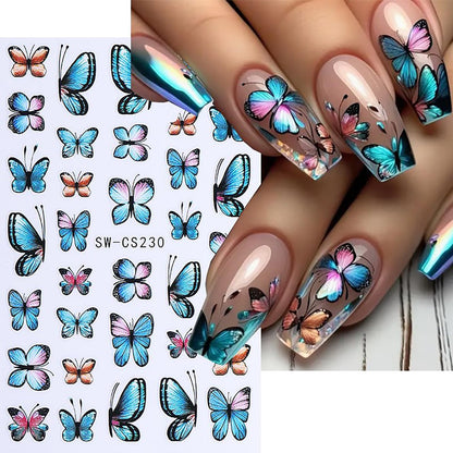 Butterfly Nail Art Stickers Gold Butterflies Nails Art Decals 3D Self-Adhesive Nails Sticker Holographic Spring Decal Decoration for Women Blue Butterfly Manicure Stickers DIY Nail Supplies