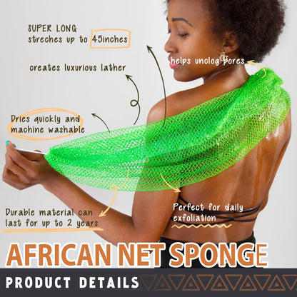 African Net Sponge Authentic - 2 Pieces Real African Exfoliating Sponge with Knots - Afro Back Scrub Net for Body Exfoliator - Bath Loofah Washcloth for Shower Essentials