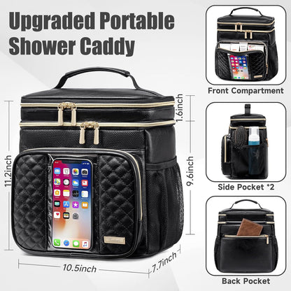 Large Leather Toiletry Bag for Women Men,Bathroom Bag,Water Resistant Portable Shower Caddy for College Dorm,Hanging Toiletry Bags for Traveling,Gym Camping Cruise Ship Travel Essentials Shower Bag