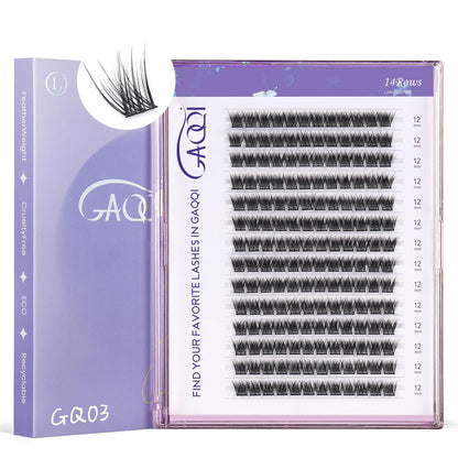 GAQQI Lash Clusters, GQ03 False Eyelashes DIY Lash Extensions D Curl 168PCS Cluster Lashes 12MM, Wispy and Natural Look (GQ03,12mm,D Curl)