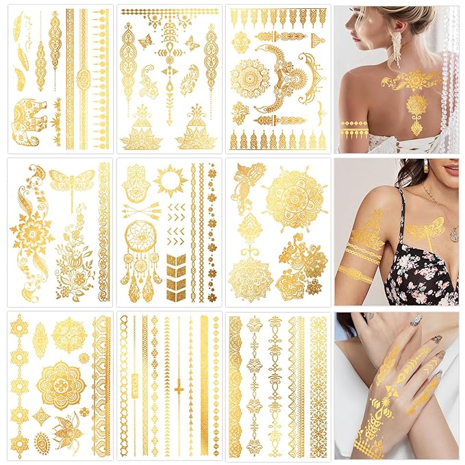 Konsait 9 sheets metallic tattoos,