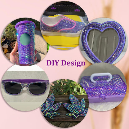 25000Pcs Resin Jelly Rhinestones with Tweezers for Crafting, Dark Purple AB Flatback Gems, Bedazzling Crystal with 3Pcs 10ml B7000 Jewelry Glue for DIY Crafts Clothing Tumblers Shoes Fabric Nail Art