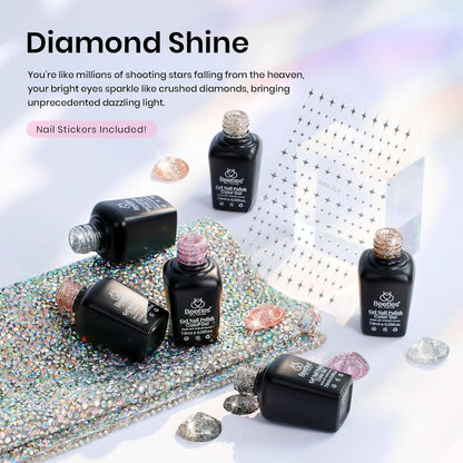 beetles Glitter Gel Polish - Diamond Shine 6 Colors Reflective Sparkle Gel Set, Silver Black Pink Gold Holographic Glitter Polish, with Nail Art Stickers Soak off Uv LED Manicure Gifts for Women
