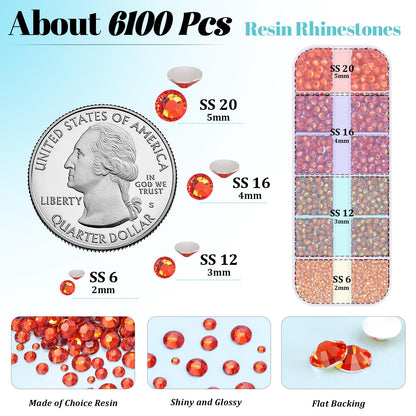 6100Pcs Resin Rhinestones for Crafting with 2Pcs 10ml B7000 Jewelry Glue, 1 Box Flatback Crystals Diamond (Red Zircon) for Bedazzling Crafts DIY Nail Art，Non Hotfix Gems for Clothing Shoes Tumblers