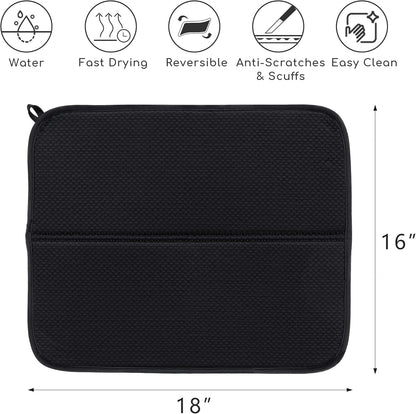 2 Pack Dish Drying Mat, Microfiber Dish Drainer Mat 16x18 inch Large Size Dish Drying Pad, Ultra Absorbent Dish Drying Mats for Kitchen Counter, Coffee, Rack
