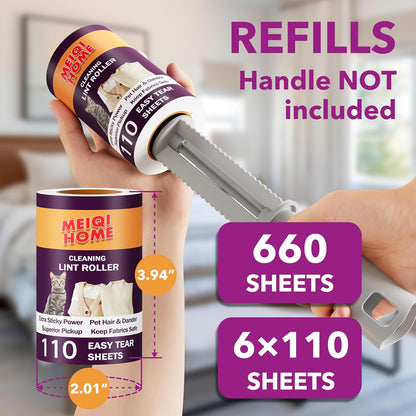 Extra Sticky Lint Roller Refills Only, 660 Easy-Tear Sheets for 3.9"-4" Lint Rollers with 1.5" Inner Diameter - Superior Cleanliness for Clothes