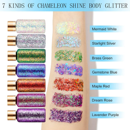 Dream Rose Color Body Glitter, Face Glitter Gel, Hair Glitter for Women Kid, Holographic Chunky Mermaid Sequin Shimmer Makeup for Halloween Party Carnival Festival Rave Accessories, 1oz