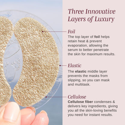 Wander Beauty Baggage Claim - Gold Foil Under Eye Patches For Dark Circles and Puffiness - Under Eye Mask Depuffs & Firms - Brightening Eye Mask for Under Eye Bags (6 Pairs)