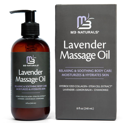 Lavender Sensual Massage Oil with Collagen and Stem Cells, Skin Tightening Therapy for Bum, Thighs, and Belly, Fast-Absorbing Cellulite Oil, 8 fl oz by M3 Naturals