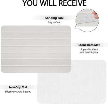 Absorbent Stone Bath Mat, Diatomaceous Earth Shower Mats, Non-Slip Water Absorbing Diatomite Stone Mat for Bathroom Floor, Quick-Drying Easy to Clean
