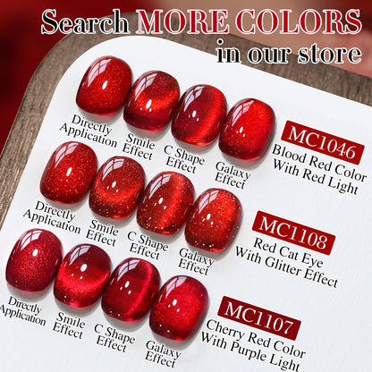 Double Rhythm 15ML Ice Glass Cat Eye Gel Polish with Magnet Holographic Glitter Shimmer Translucent Sheer Color Salon Soak Off Magnetic Nail at Home (Red Glitter-MC1108)