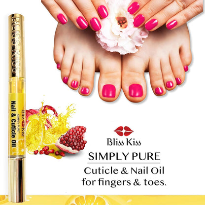 Bliss Kiss | Crisp Fragrance 4 Nail Oil Cuticle Pens w/Vitamin E & Jojoba⏤Nail Strengthener Nail Growth Treatment for Brittle Peeling Breaking Thin Nails
