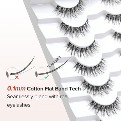Eyelashes Wispy Natural Lashes 12mm Short Strip Lashes Thinner Band 3D Volume Fake Eyelashes Siligli Eyelashes C Curl False Lashes Pack 7 Pair