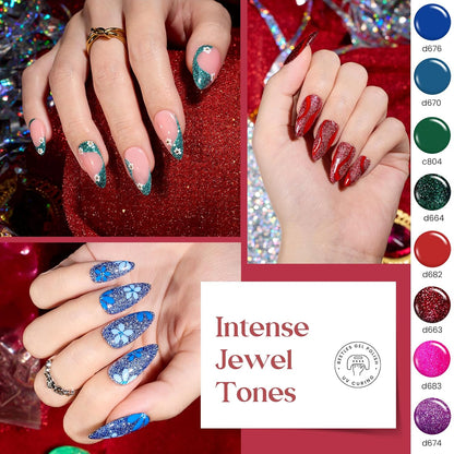 Beetles Gel Polish Liner Nail Art Set, 50 Colors Spring Summer Reflective Glitter Pink Red Blue Green Silver Gel Polish Soak Off UV Built Thin Brush in Bottle Nail Design Polish Rainbow Nails