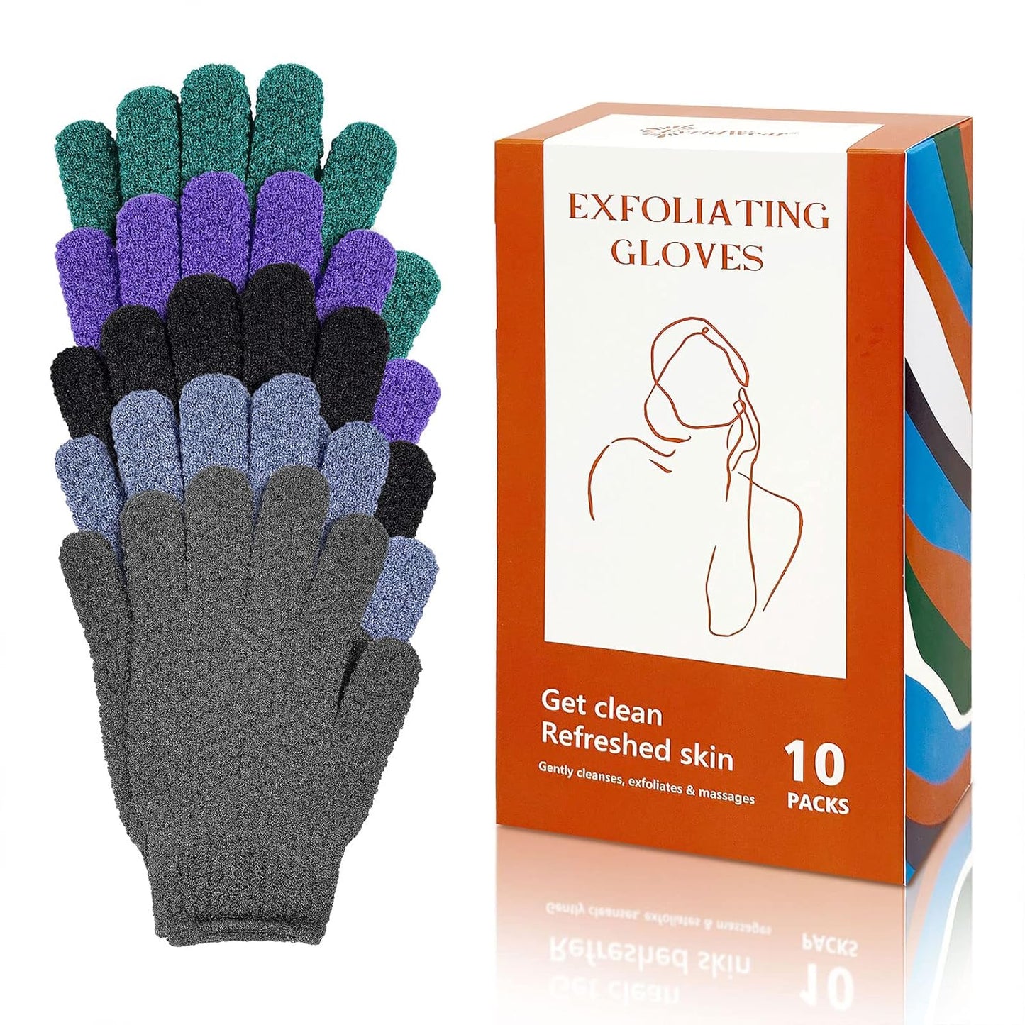 Evridwear Exfoliating Dual Texture Bath Gloves for Shower, Spa, Massage and Body Scrubs, Dead Skin Cell Remover, with Hanging Loop Heavy(5 Pairs Gift Set for Men and Women )