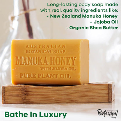Australian Botanical Soap, 6.6 OZ, Manuka Honey and Jojoba Oil, Triple Milled Bars made with a Natural Soap Base and Enriched with Organic Shea Butter, Pack of 8