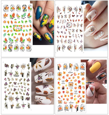 8 Sheets Fall Nail Art Stickers Thanksgiving Nail Decals 3D Maple Leaf Nail Stickers Autumn Butterfly Maple Leaves Nail Designs Decorations for Women Kids Girls Holiday DIY Manicure Charms