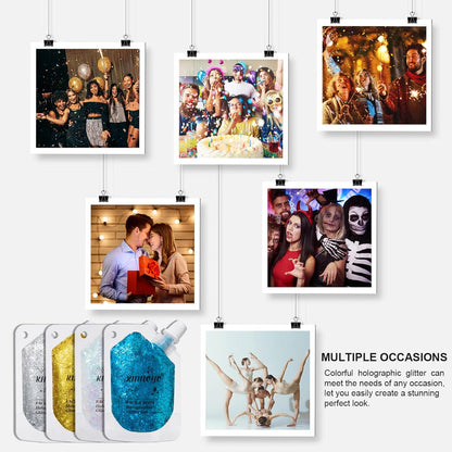 Holographic Face Glitter Gel Body Shimmer Makeup for for Hair, Face, Clavicle, Arm, Nail, Eyeshadow, Long Lasting Waterproof Mermaid Sequins Party Glitter for Rave Festival, 1.35oz (Laser Silver #5)