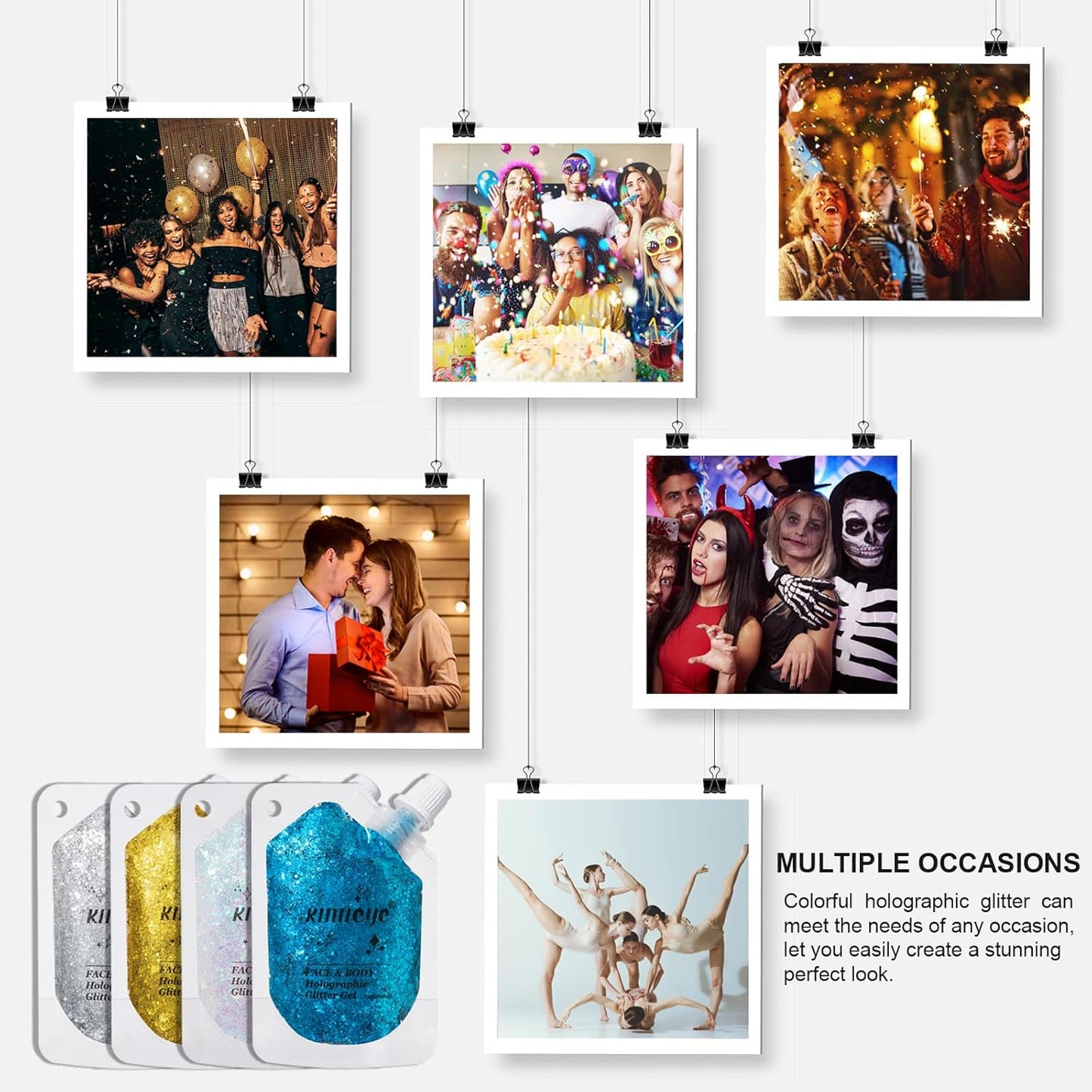 Holographic Face Glitter Gel Body Shimmer Makeup for for Hair, Face, Clavicle, Arm, Nail, Eyeshadow, Long Lasting Waterproof Mermaid Sequins Party Glitter for Rave Festival, 1.35oz (Metallic Pink #12)