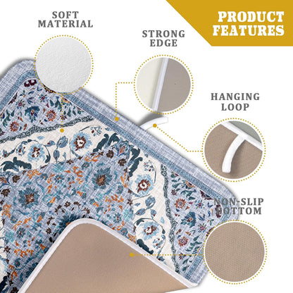 Boho Flower Dish Drying Mat Blue Bohemian Dishes Drainer Rack Mat 16x18 Inch Microfiber Kitchen Drying Pad for Countertop Tableware Decor