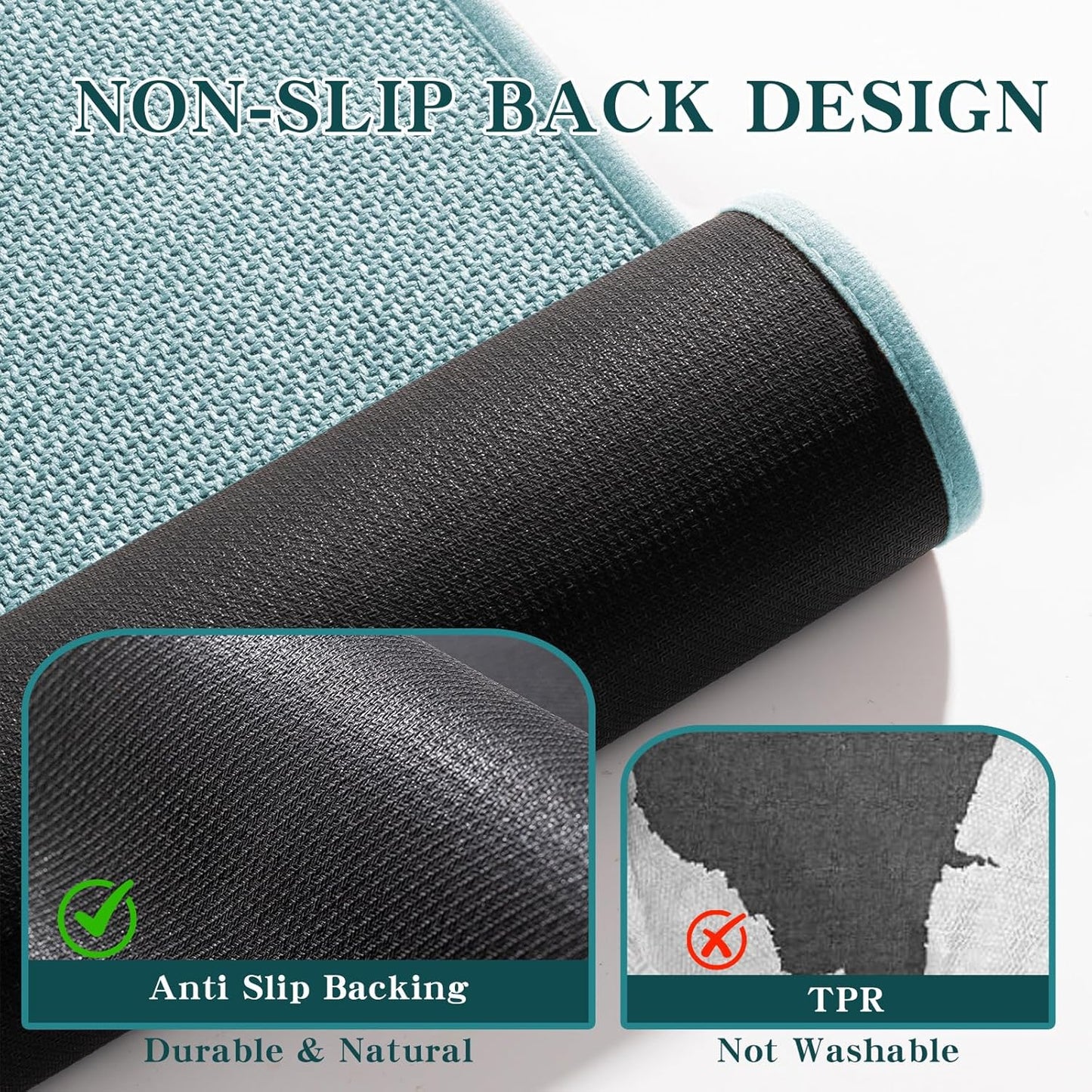 chakme Bathroom Rugs Mat U-Shaped 24x17, Ultra ThinNon Slip Bath Mat Small Quick Dry Absorbent Bath Matfor Bathroom Floor, (Blue, U-24"x17")