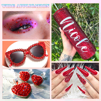 30000Pcs Resin Red Rhinestones for Bedazzling Crafting with b7000 Jewelry Glue, Bulk Flatback Gems Bedazzler Kit for Crafts Clothes Shoes Fabric Nail Diamond Art, Assorted Size 2/3/4/5/6mm