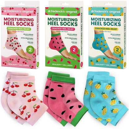 Dr. Frederick's Original Moisturizing Heel Socks for Cracked Heel Treatment - 3 Pairs - Stop Cracked Heels in Their Tracks - Summer Print