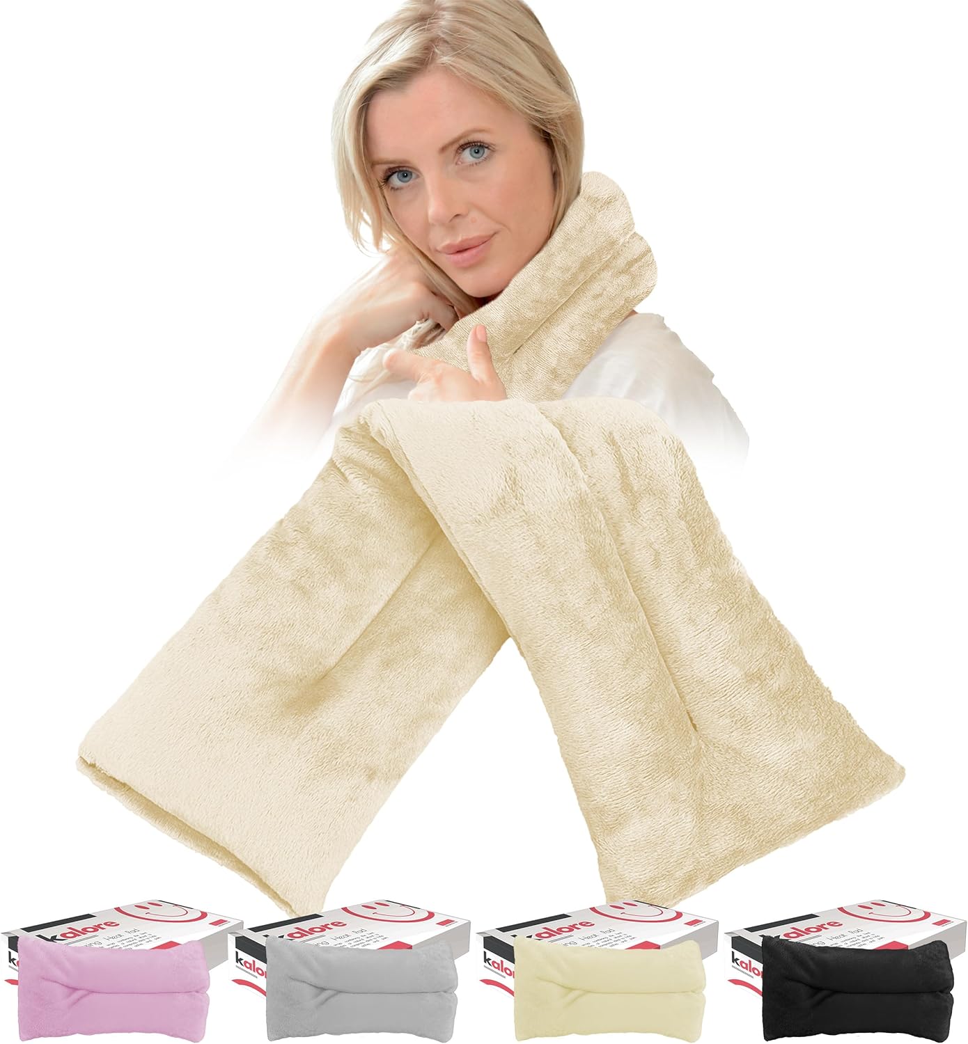 Microwavable Heating Pads for Winter Warmth, Back, Stomach & Head Comfort – Kalore Neck Wrap with Velboa Faux Fur Cover – Even Heat Distribution Hot Compress Bag – Wheat Heat Pad – Unscented – Cream