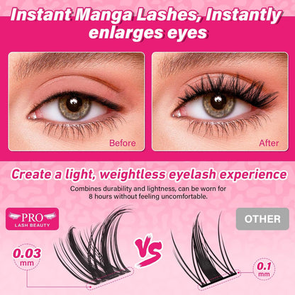 PRO LASHBEAUTY Manga Lash Clusters Kit with Lash Bond and Seal Eyelash Applictor Lash Remover DIY Lash Extension Kit for Beginner Waterproof Resuable Eyelash Extensions at Home (Sweety,8-16mix)