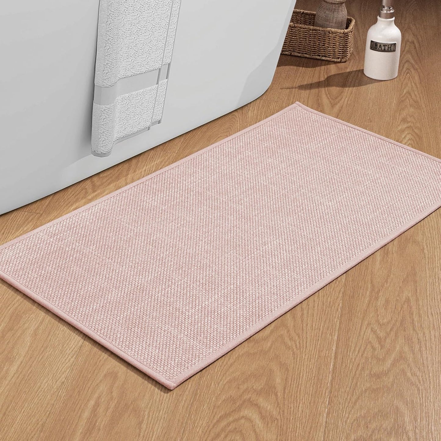 chakme Bathroom Rugs Mat 47x25, Ultra Thin Non Slip Bath Mat Large Quick Dry Absorbent Bath Mat for Bathroom Floor, (Pink, 47"x25")