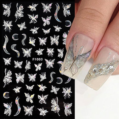 Butterfly Nail Art Stickers Decals 3D Self-Adhesive Laser Butterfly Nail Stickers Holographic Butterflies Design Nail Art Supplies for Women Acrylic Nail Art Decoration Accessories 8 Sheets
