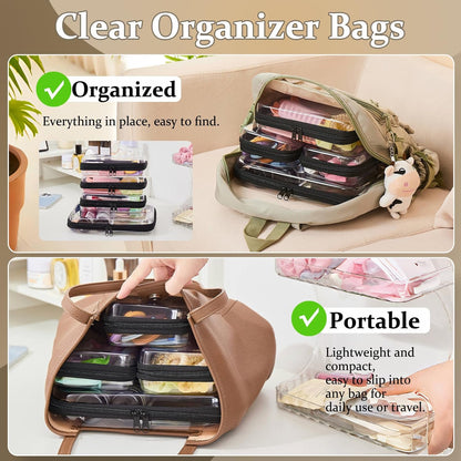 4 pcs Clear Zipper Pouches,Hard Shell Zipper Case, Toiletry Bag for Travel, CLear Diaper Bag, Toiletry Pouch, Travel Organizer, Clear Cosmetic Bag,Toy Storage Bins (M+3S)(Black)