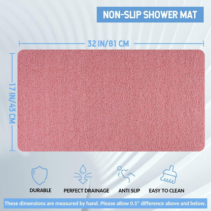 Non-Slip Bathtub Mat, Anti Slip Shower Mat, Fast Drying Bathtub Mats, Foot Scrubber Mat, Anti Slip Mat for Tub, Floor, Bathroom, Kitchen, Home, Hotel (Pink 32"×17")