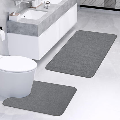 Bathroom Rugs Set 2 Pieces,Thin Bathroom Mats,Toilet Rugs,Quick Dry,Non-Slip,Machine Washable,Low Pile,Absorbent Bath Mats,Shower,Sink,Home Decor Accessories.Dark Grey,1'5"x2'3"+1'8"x2" U Shape