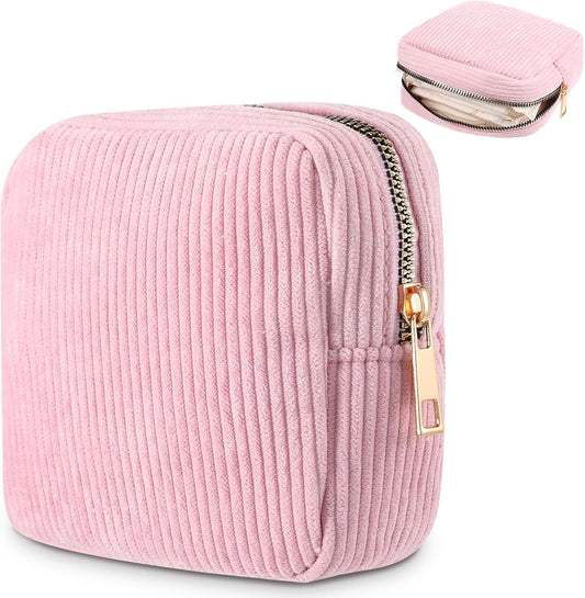 Sanitary Pouch Corduroy Period Pouches for Teen Girls Zipper Portable Period Bag for Teen Girls Cosmetic Bag for Women(Pink)