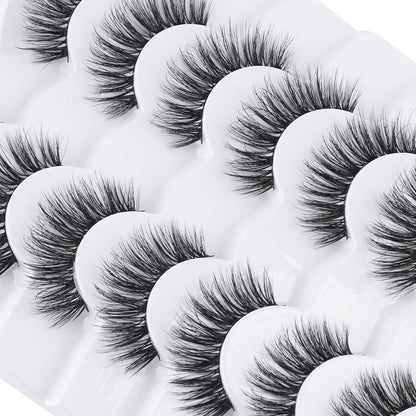 Wispy Lashes False Eyelashes Natural 16mm Fluffy Eyelashes Strip Lashes Pack 3D Volume Lashes 0.1MM Extra Thin Cotton Band Fake Eyelashes Soft Full Lashes C Curl Lashes Pack Siligli 7 Pair