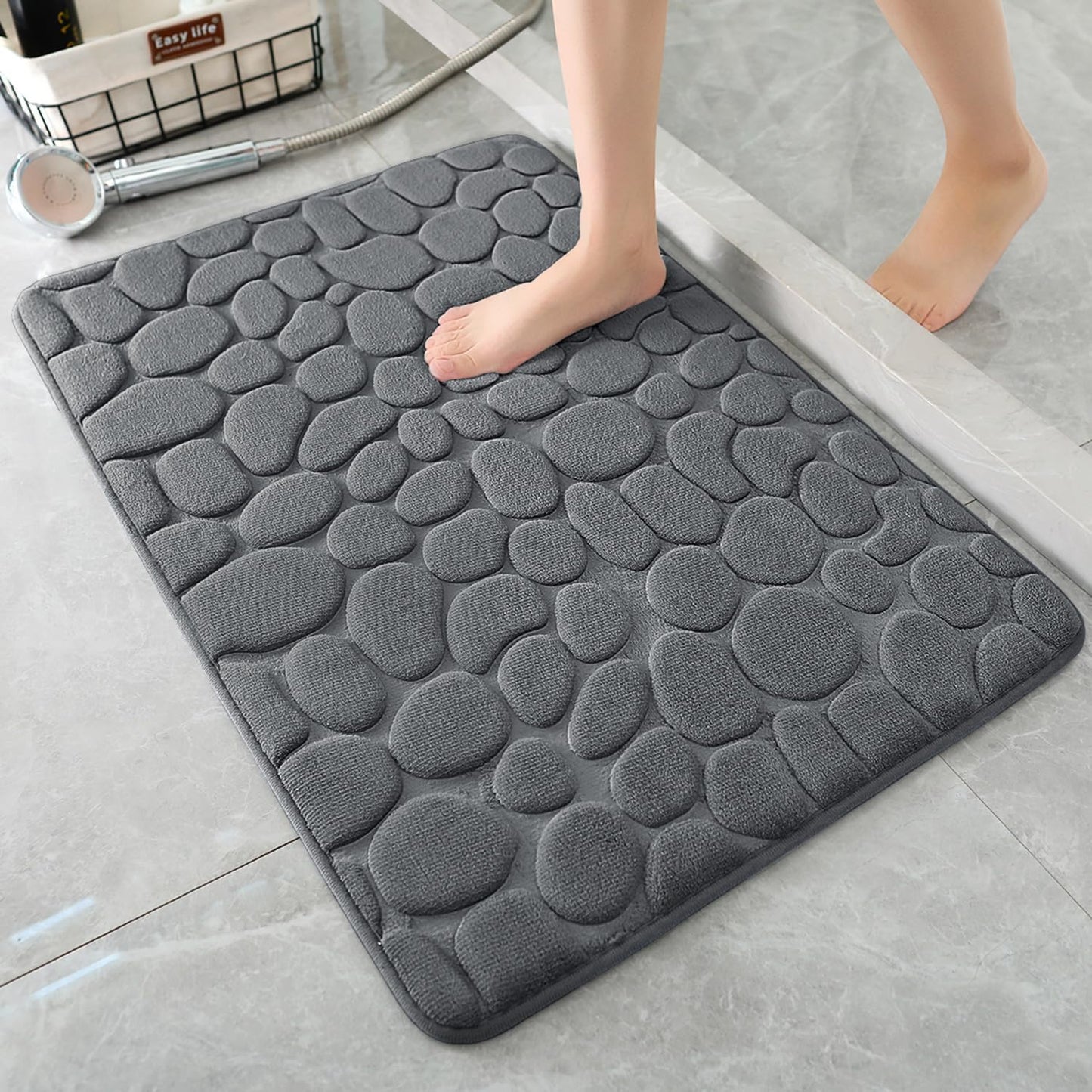 YIHOUSE Memory Foam Cobblestone Rugs Super Water Absorbent Bath Mats for Bathroom Machine Washable Bath Rugs(20x32,Dark Gray)
