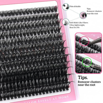 3 Styles Lashes Cluster Kit 720Pcs Eyelash Extensions Kit 40P+60P+80P Bulk Pack D Curl Volume False Eyelashes DIY Individual Wispy Fake Eye Lashes Combo Packs with Bond&Seal |Tweezers | Removers