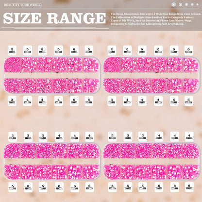 7000PCS Resin Rhinestones with Tweezers for Crafting, 2/3/4/5/6mm Flatback Jelly Rhinestones, 4 Box Hot Pink AB Non Hotfix Crystal Gems for DIY Crafts Mugs Tumblers Clothes Makeup Nail
