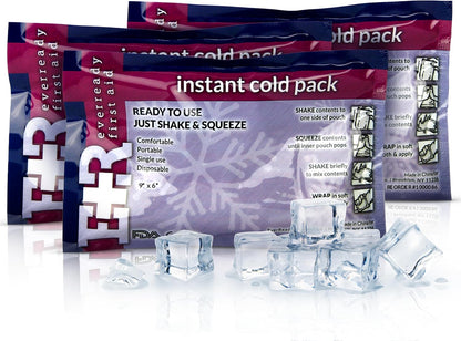 Ever Ready First Aid Disposable Cold Compress – Instant Ice Pack for Injuries, Swelling & Pain Relief – 4.5" x 7" – FSA/HSA Eligible – 3 Pack