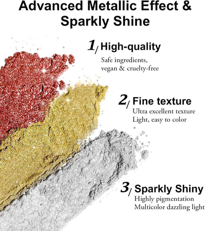 Chrome Nail Powder BISHENGYF - 6 Colors Rose Gold White Orange Metallic Effect Mirror Powder for Nails Aurora Iridescent Pearlescent Chrome Powder for Nails Art DIY Decoration